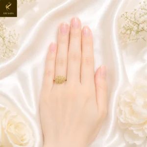 Nhẫn Vàng 99 Nữ Kim Kara Họa Tiết Hoa Sen Đính Đá Trắng Sang Trọng