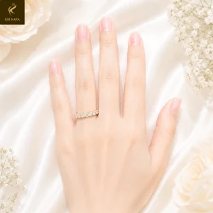 Nhẫn Vàng 9999 Nữ Kim Kara Đính Đá Trắng Dáng Mảnh Thanh Lịch