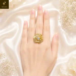 Nhẫn Vàng 9999 Nữ Kim Kara Mặt Hoa Lớn Đính Đá Trắng Sang Trọng